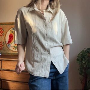 Rhythm. Classic Casual Beige Linen Blend Button-Up Shirt Size Medium